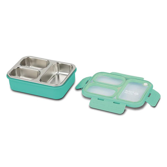 Recipient dreptunghiular pentru alimente Bento din oțel inoxidabil "We Care", turcoaz 800ml