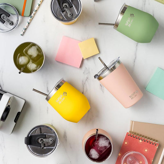 Cana termoizolanta cu pai Nava 360ml roz