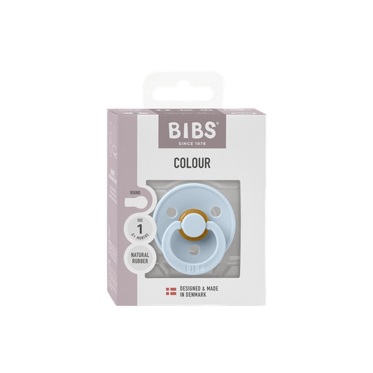 BIBS - Suzeta Colour Latex, tetina rotunda, 0+ luni, ambalaj premium-Baby Blue