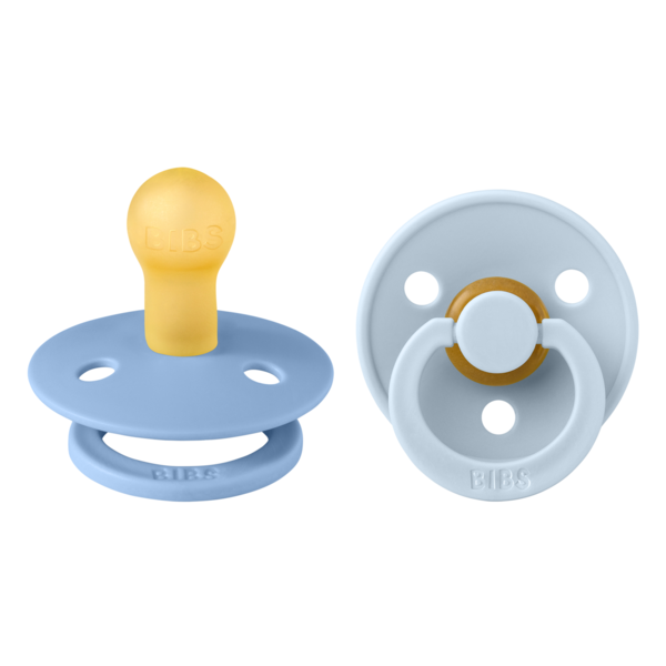 BIBS - Set 2 suzete Colour Latex, tetina rotunda, 0 luni +-Sky Blue/Baby Blue