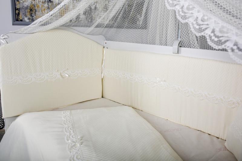 Lenjerie MyKids 11 piese Cream color cu baldachin 120x60 cm
