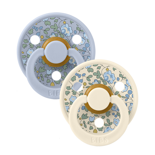 BIBS x LIBERTY - Set 2 suzete Colour Eloise Latex, tetina rotunda, 0 luni+- Dusty Blue/Ivory