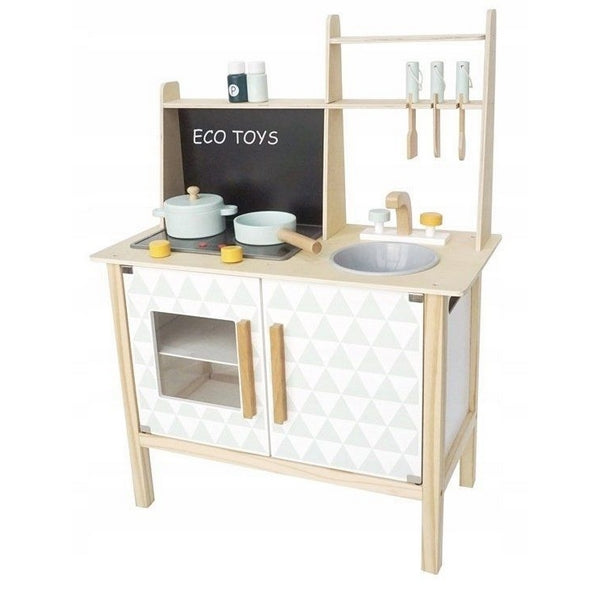 Bucatarie din lemn Ecotoys CA12092 cu tabla pentru retete
