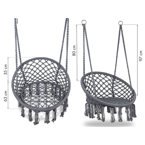 Leagan suspendat pentru interior/exterior, cu spatar, cuib de barza, gri, GW-076