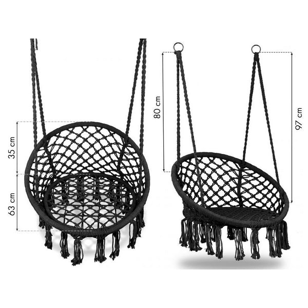 Leagan suspendat pentru interior/exterior, cu spatar, cuib de barza, negru, GW-076