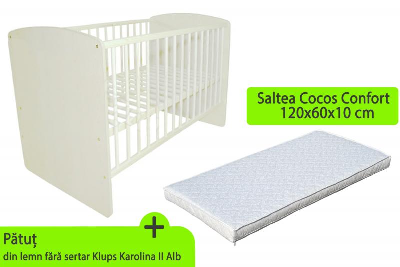 KLUPS Patut KLUPS Karolina II Alb + Saltea 10 MyKids Confort II