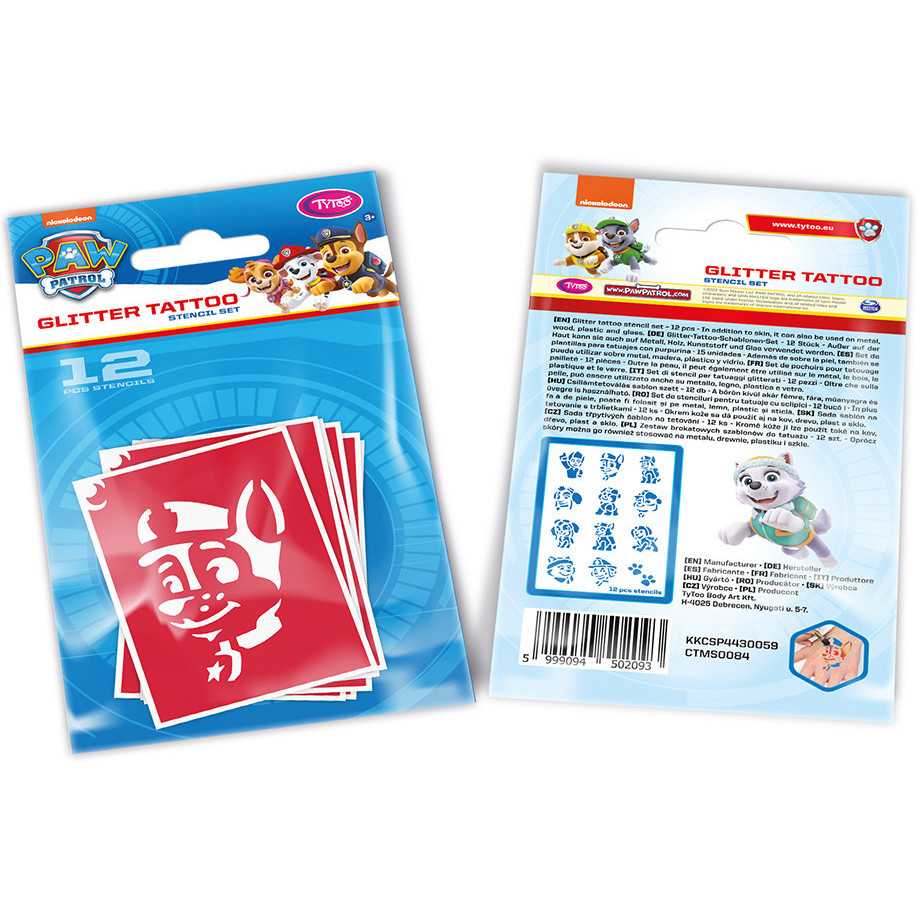 Set 12 sabloane pentru tatuaje temporare Paw Patrol Tytoo KKCSP4430059