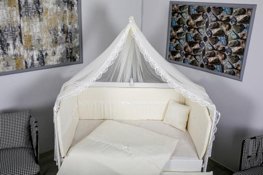Lenjerie MyKids 11 piese Cream color cu baldachin 120x60 cm
