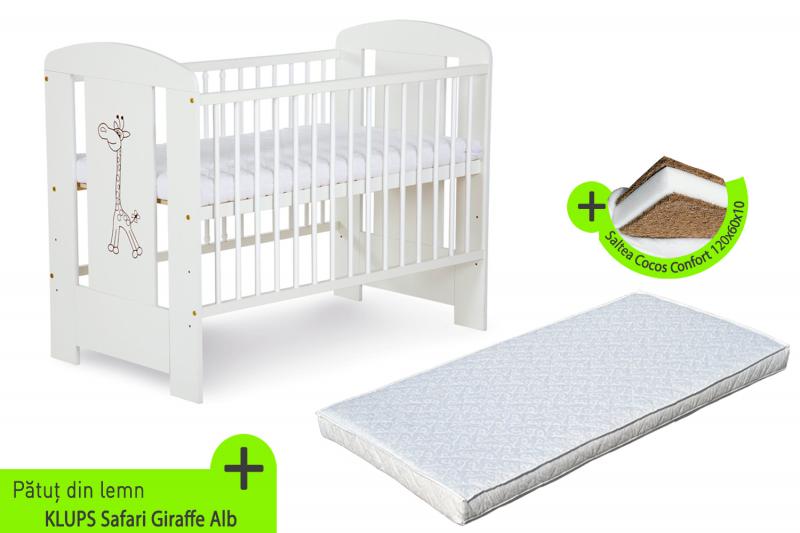 KLUPS Patut KLUPS Safari Giraffe Alb + Saltea 10 Mykids Confort II