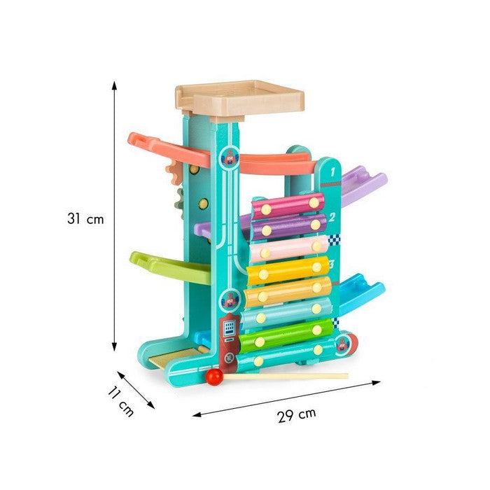 Rampa din lemn cu 6 masinute si tambal Ecotoys ME115