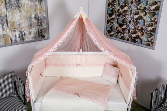 Lenjerie MyKids 9 piese White-Pink fara baldachin 120x60 cm