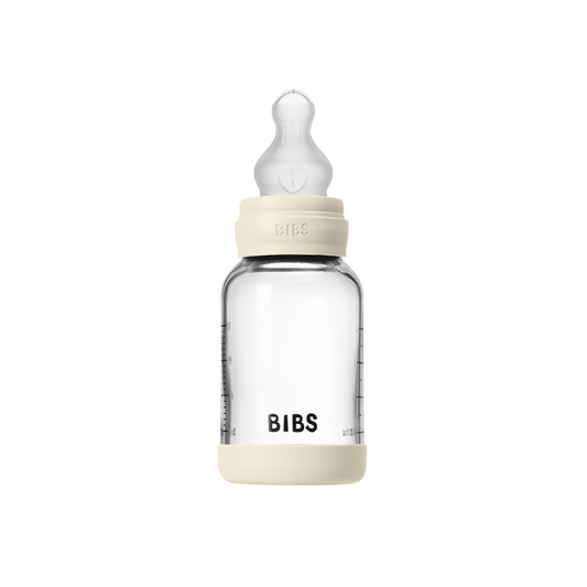 BIBS - Set complet biberon din sticla anticolici cu tetina din silicon flux lent, 120 ml, Ivory