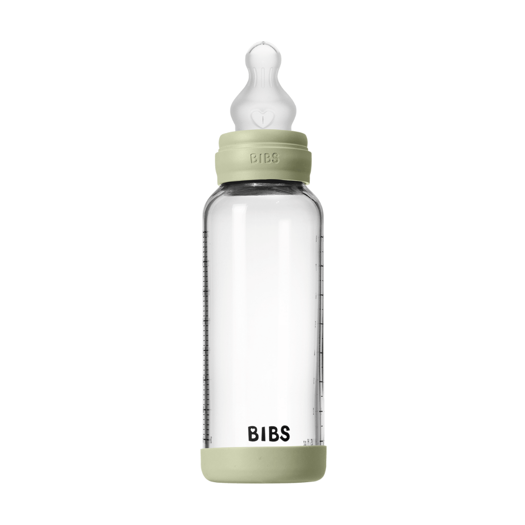 BIBS Set complet biberon din sticla anticolici cu tetina din silicon, flux mediu, 240 ml, Sage - imaginea 4