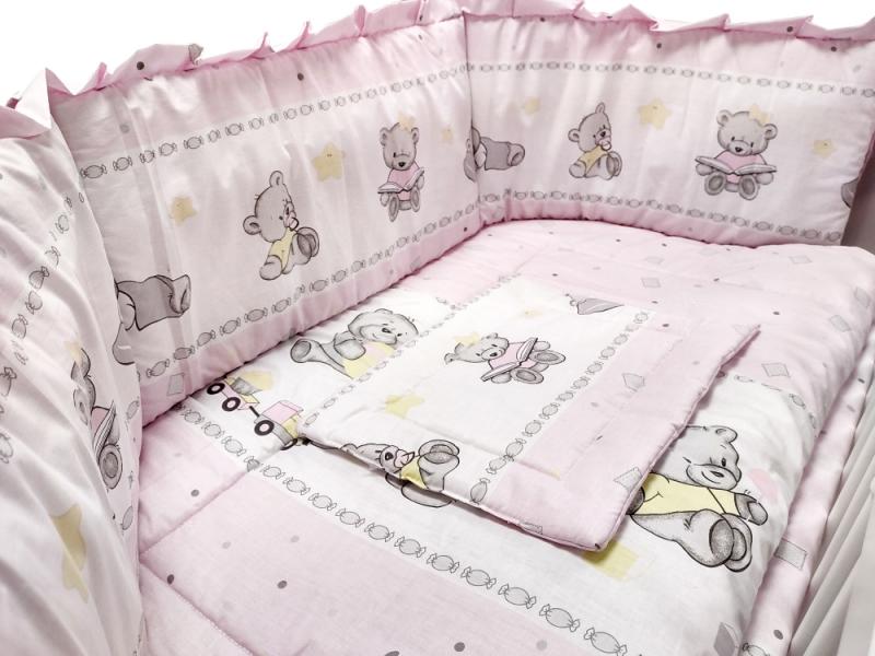 Lenjerie MyKids Teddy Toys Roz M2 5 piese 140x70 cm