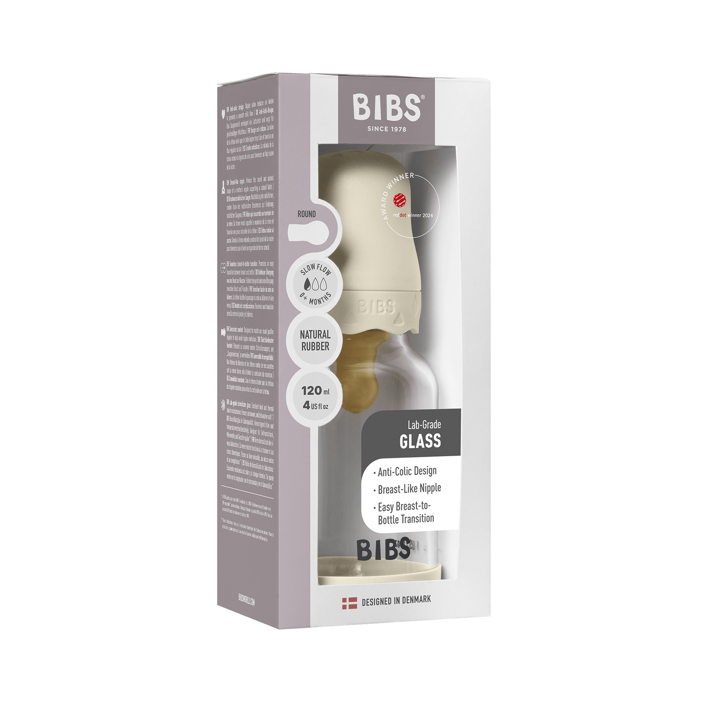 BIBS Set complet biberon Boheme din sticla anticolici cu tetina din latex, flux lent, 120 ml, Ivory - imaginea 6