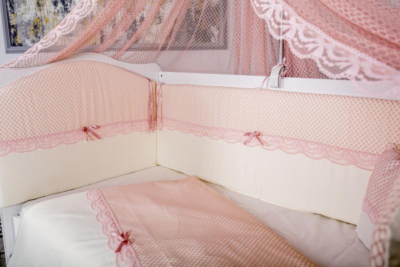 Lenjerie MyKids 9 piese White-Pink fara baldachin 120x60 cm