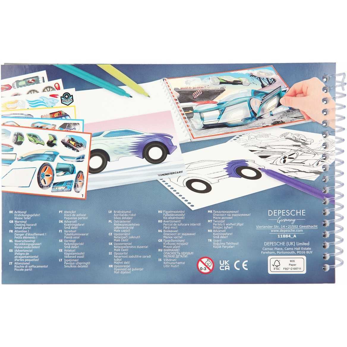 Carte de colorat cu stickere Monster Cars Depesche PT11884