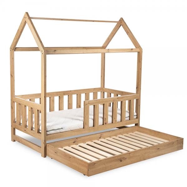 Pat tineret casuta Klups Liv Natur 160x80 cu sertar