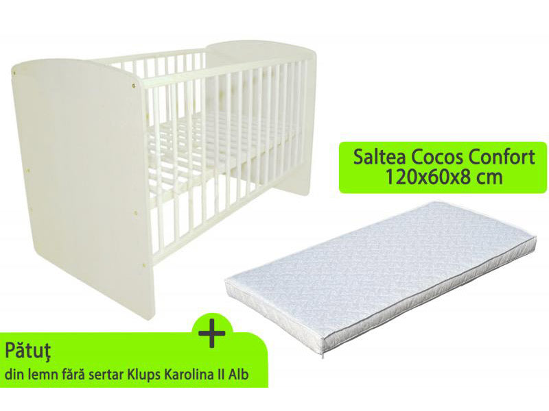 KLUPS Patut KLUPS Karolina II Alb + Saltea 8 MyKids Confort II