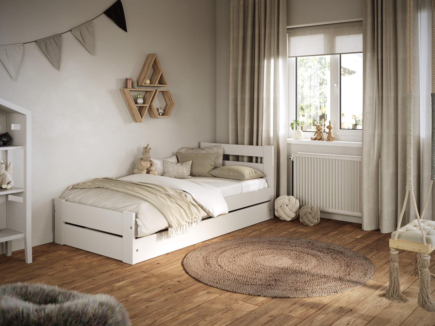 Pat copii Kocot Kids Emil 180x90 cu saltea si sertar