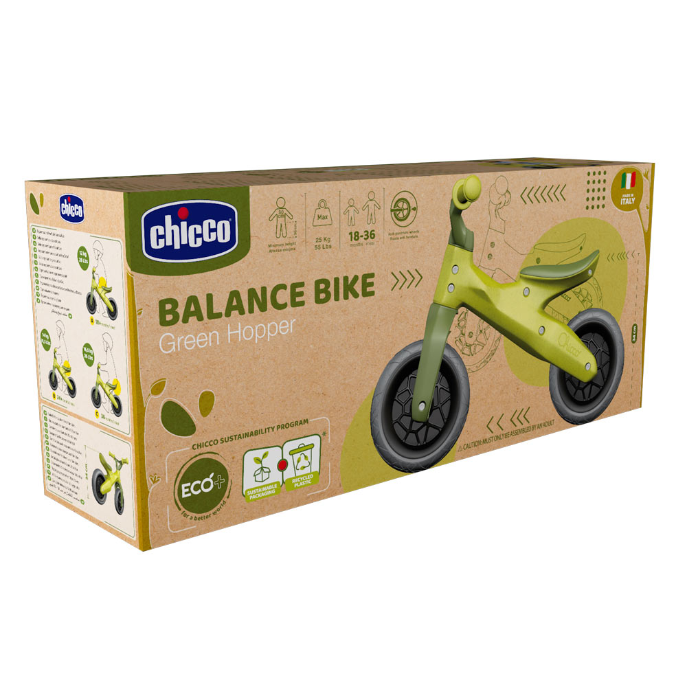 Bicicleta copii Chicco Green Hopper ecologica pentru echilibru, 18luni+