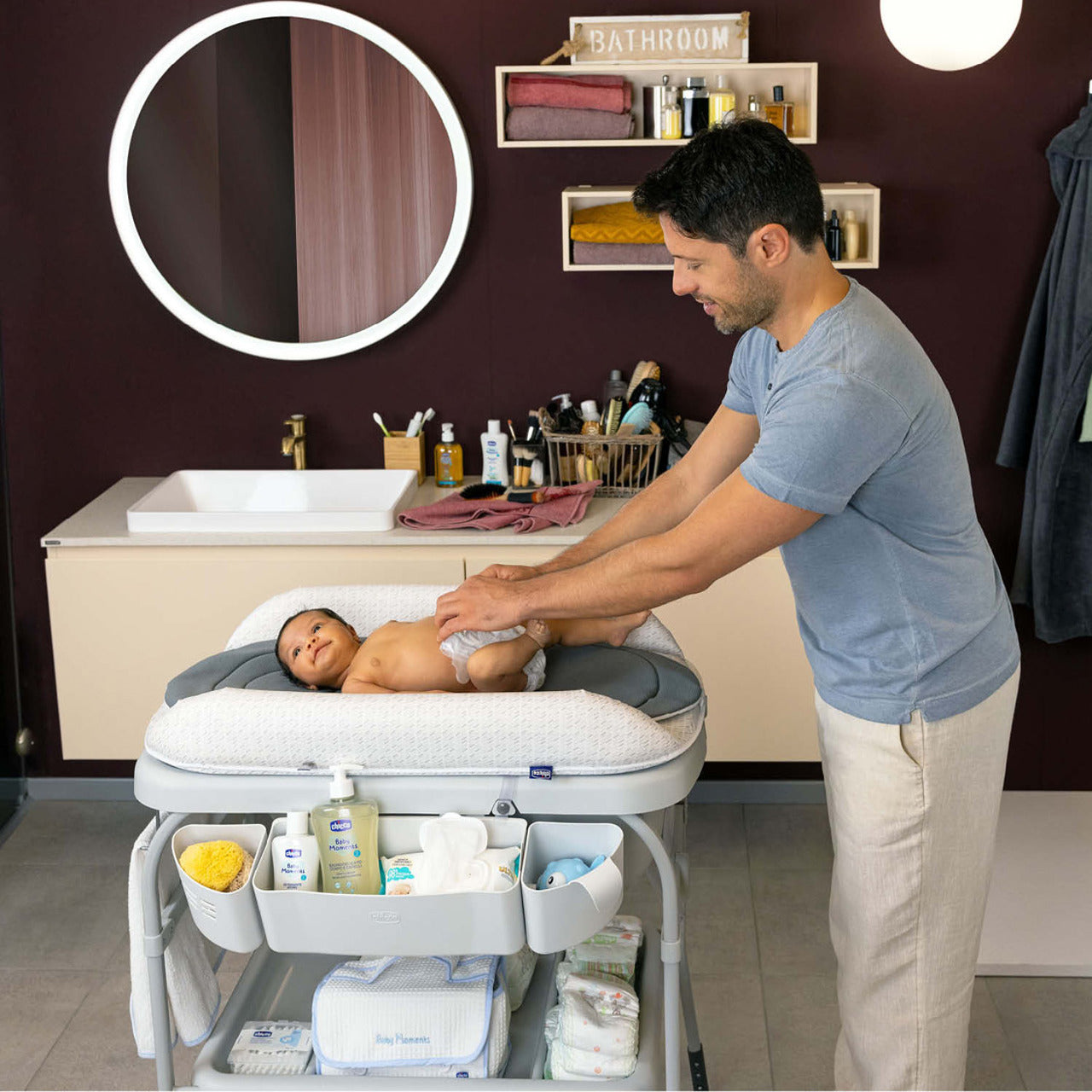 Cadita cu masa de infasat Chicco, Graphite Melange, 0luni+