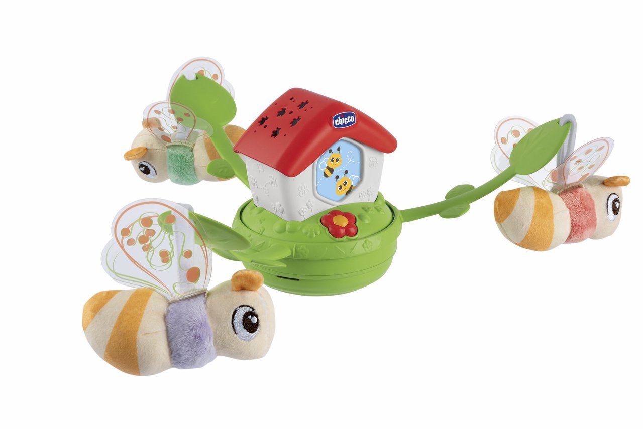 Carusel muzical 3 in 1 Chicco Stupul albinutelor cu proiectie, 0 luni+