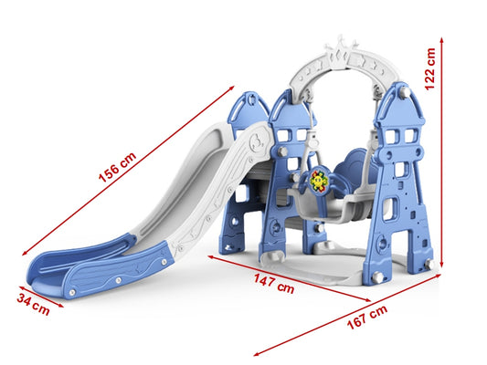 Tobogan MyKids cu leagan, cos de baschet, jucarie muzicala Blue