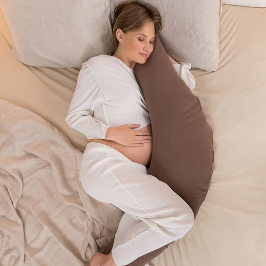 Doomoo - Perna mare 3 in 1 Comfy Big Tetra Chocolate din bumbac organic: perna gravide, suport pentru hranire, suport pentru bebe