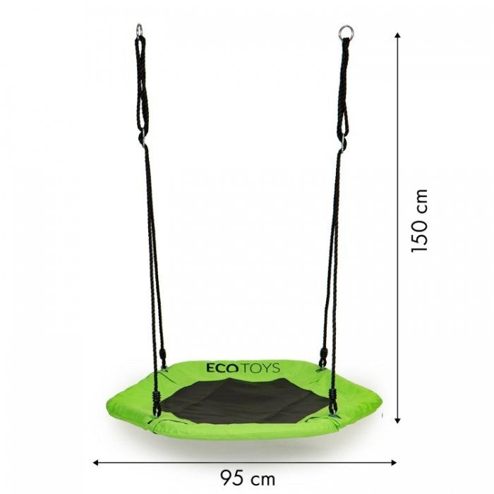 Leagan pentru copii hexagonal, tip cuib de barza, suspendat, Ecotoys MIR6023 - Verde