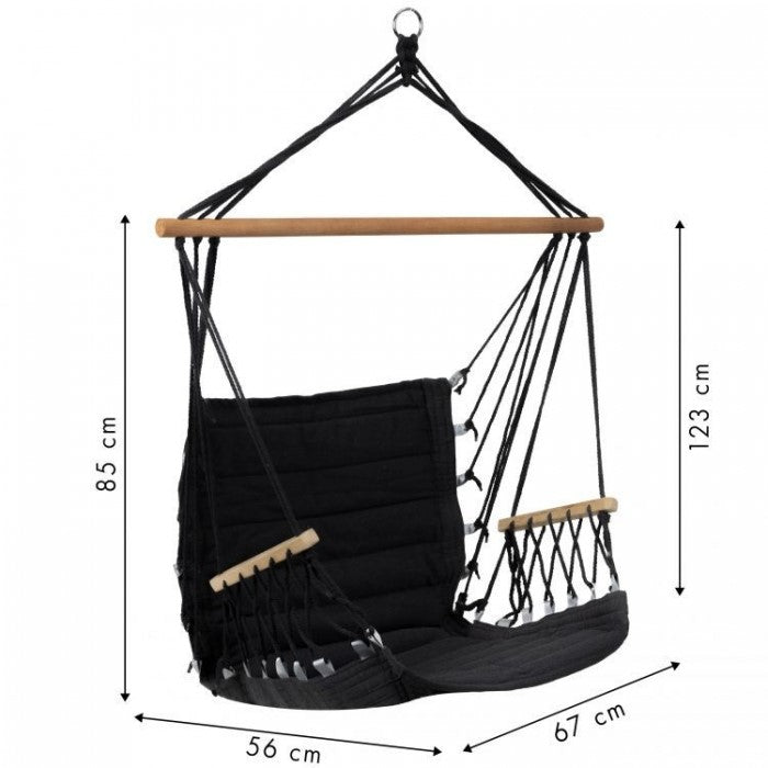 Leagan Suspendat Pentru Interior/exterior, Cu Spatar, 2 manere, Cuib De Barza, 120 kg, GW-924, Negru