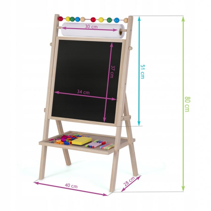 Tabla educationala cu doua fete si accesorii Ricokids RK-802, 78 x 44 x 29 cm, Natur