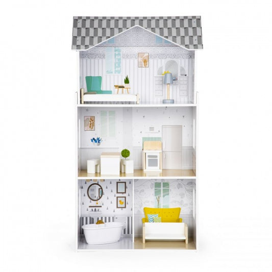 Casuta de papusi inalta din lemn cu mobilier, casuta lui Grace, Ecotoys 8210