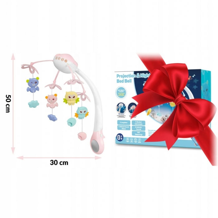 Carusel muzical pentru patut cu proiector, sunete si jucarii Ricokids RK-813 - Roz