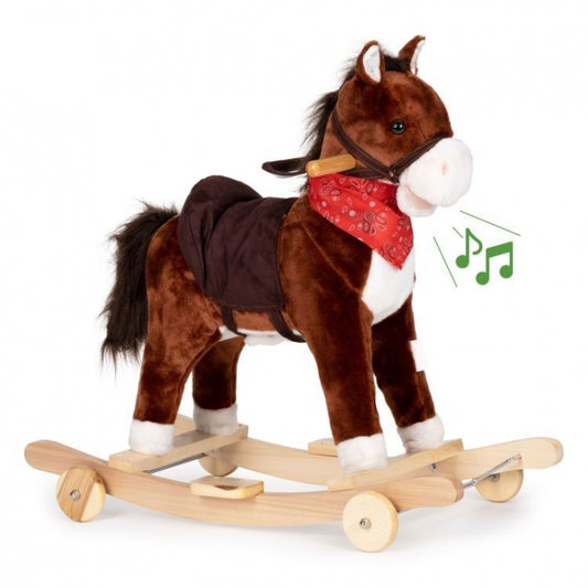 Calut balansoar cu roti, sunete si coada in miscare Ecotoys XL-106W - Maro