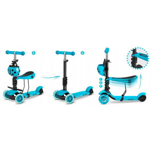 Trotineta 3 in 1 cu roti cu LED Ricokids Buggy 765302 - Albastru