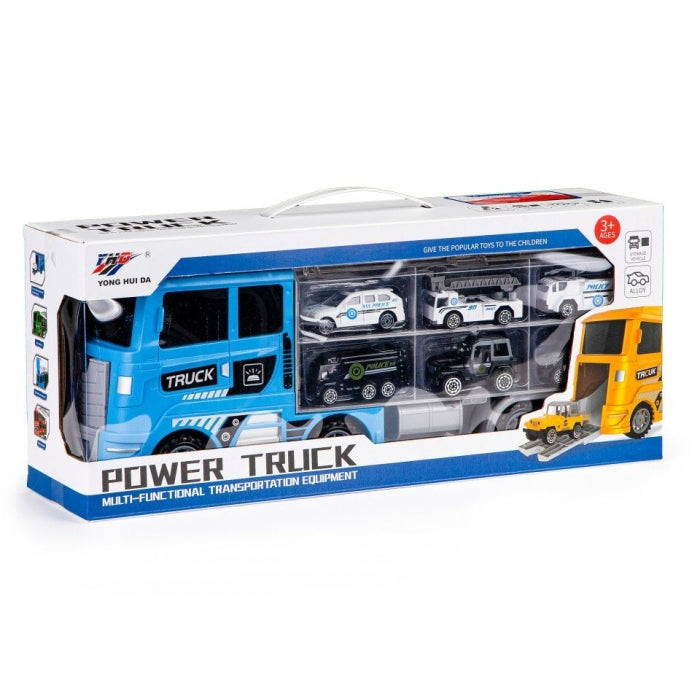 Set de remorcare de 6 masinute Ecotoys HC484969 - Politie