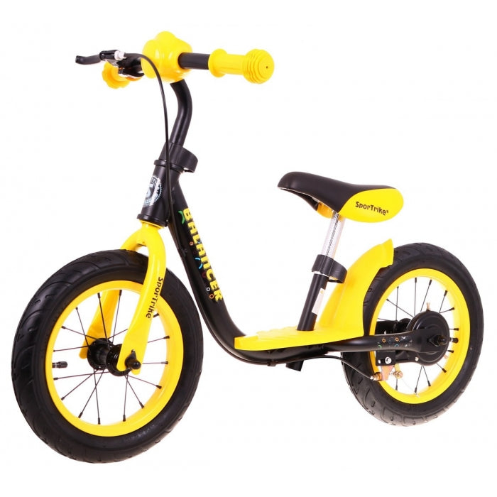 Bicicleta fara pedale cu frana, suport picioare, roti gonflabile, Balancer SporTrike - Galben