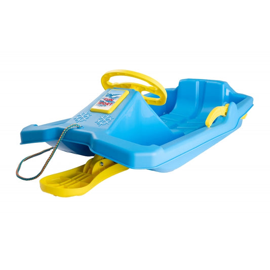 Sanie copii Marmat Niko cu manere, frana si volan - Albastru