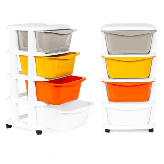 Raft pe roti cu 4 compartimente pentru depozitarea jucariilor ModernHome - Multicolor