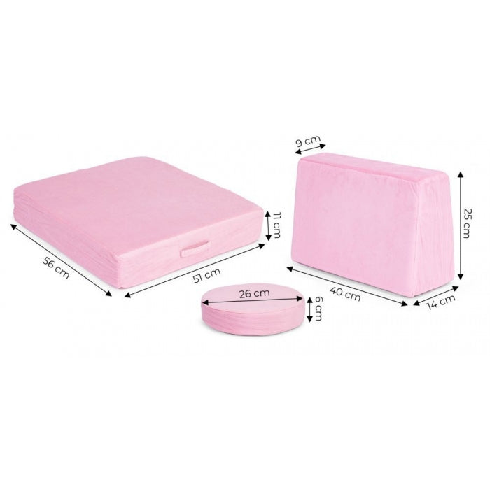 Canapea extensibila modulara pentru copii, 2 locuri, 8 bucati, Ecotoys TMSRT-14 - Roz