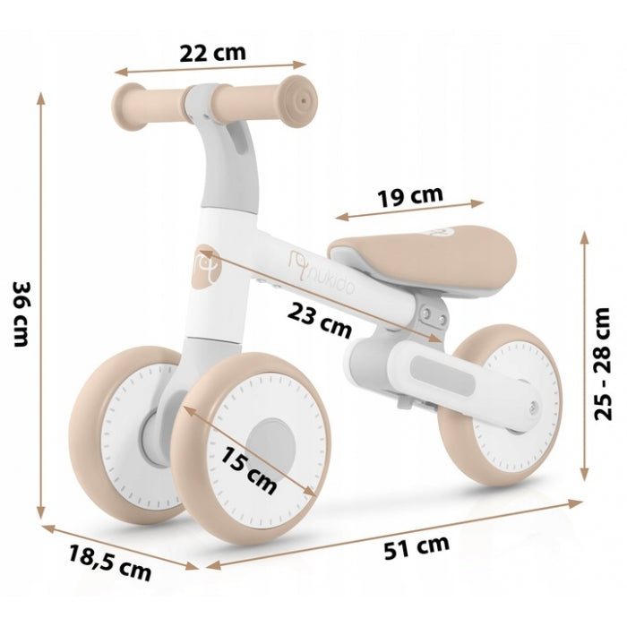 Bicicleta fara pedale pentru copii, 51 x 18.5 x 36 cm, roti EVA, Nukido NK-603 - Alb