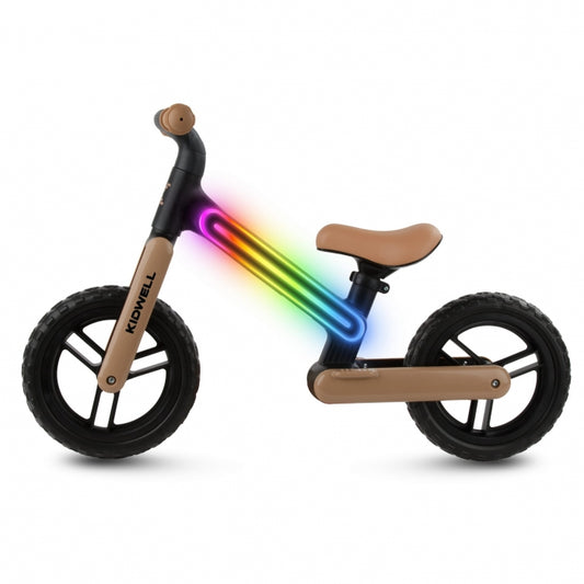 Bicicleta fara pedale, cadru nailon cu LED, roti EVA, Kidwell SUNO - Bej-Negru