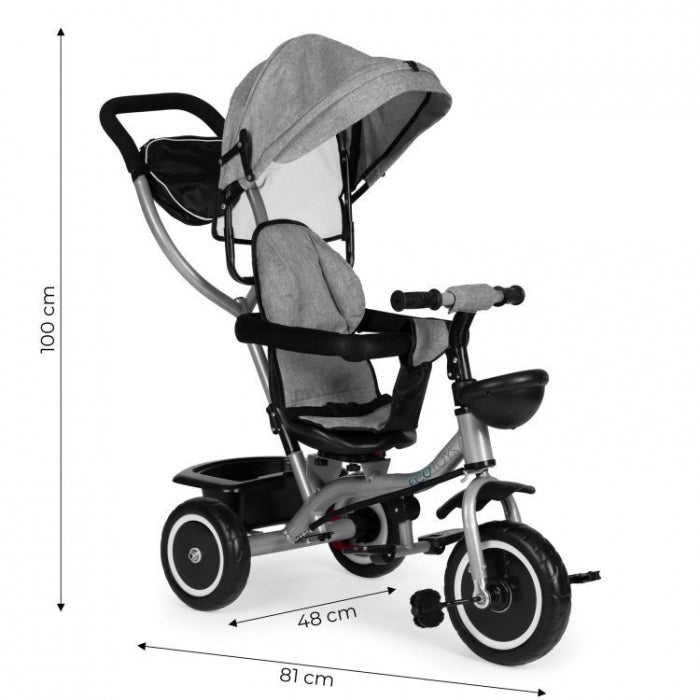 Tricicleta 2 in 1 pentru copii, scaun rotativ 360°, roti din spuma EVA, Ecotoys WQL-066-52 - Gri