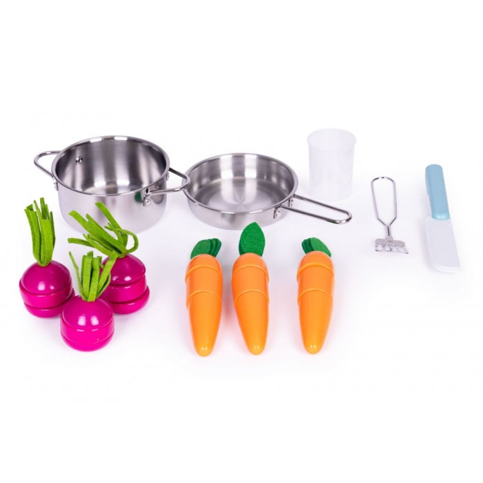 Bucatarie din lemn pentru copii cu accesorii, 74 x 29.5 x 96 cm, Ecotoys TL40030