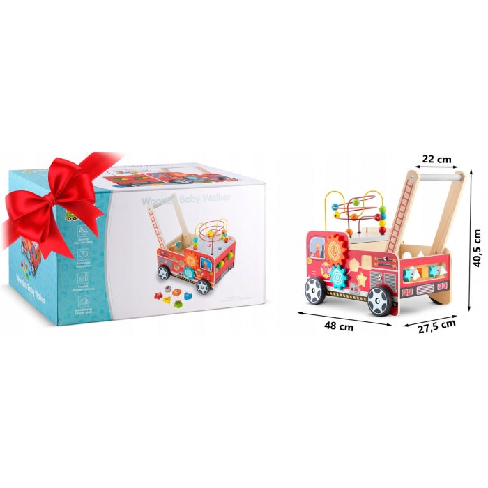 Antemergator din lemn tip masina de pompieri si diverse activitati, 48 x 27.5 x 40.5 cm, Ricokids RK-873