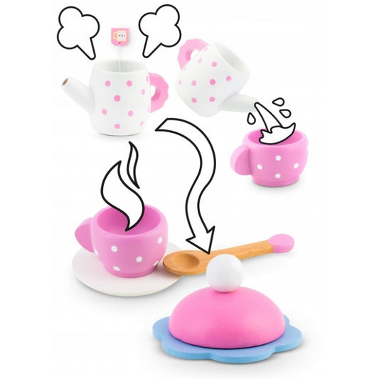 Set din lemn pentru servit ceaiul Ricokids RK-869 - Roz