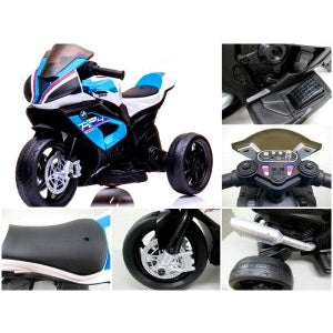 Motocicleta electrica pentru copii BMW HP4, 84x55x42 cm, varsta 2-5 ani, roti si scaun din plastic, putere 60W - Albastru