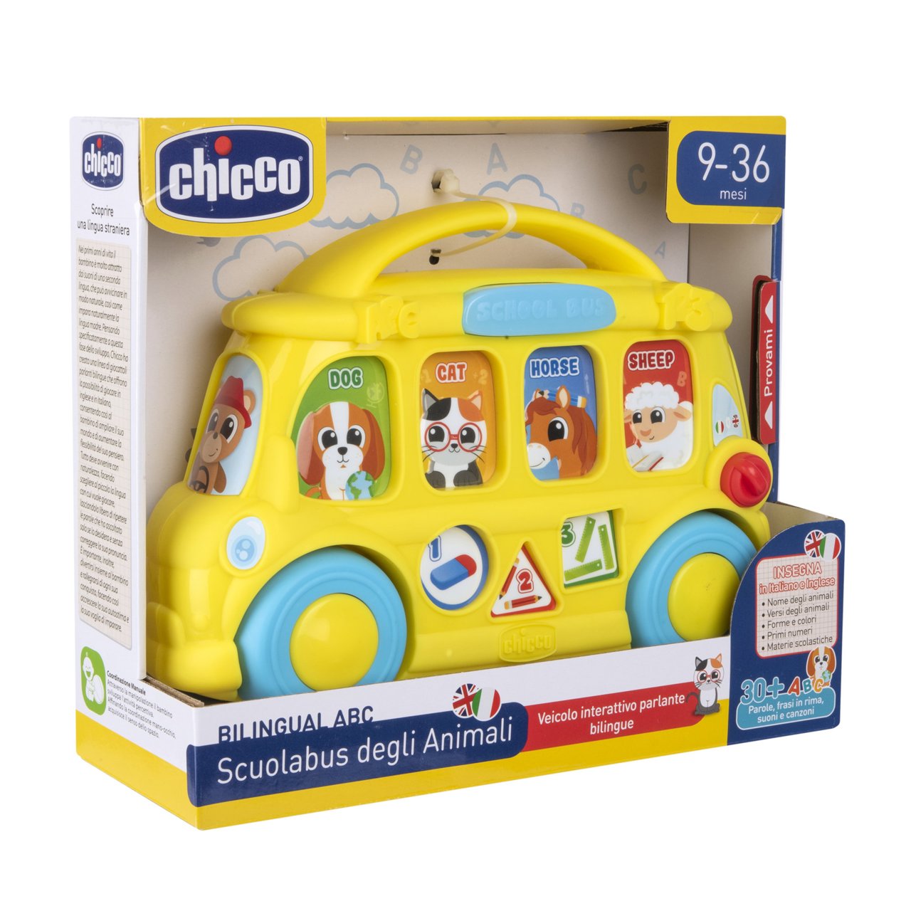 Jucarie bilingva interactiva Chicco autobuzul scolar, italiana-engleza, 9-36luni
