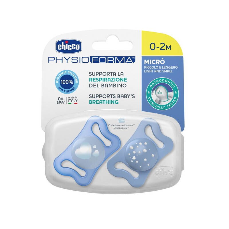 Suzeta Chicco PhysioForma Micro, 2 bucati, blue, 0-2luni